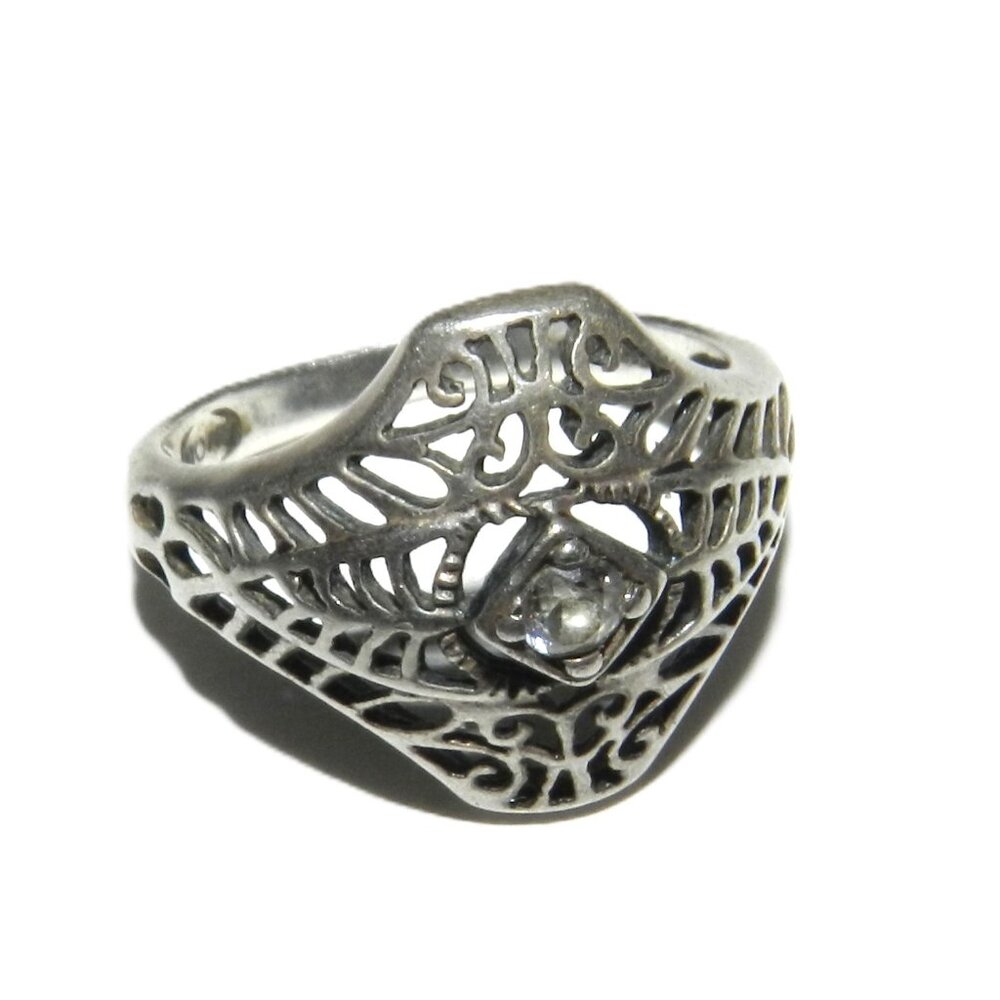 AVON 925 Sterling Silver Vintage GRP Round-Cut Shaped  Ornate Ring Size 5
